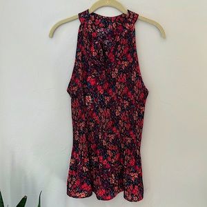 ANTHROPOLOGIE PLEIONE TIE FRONT PLEATED SHIRRED FLORAL TOP M